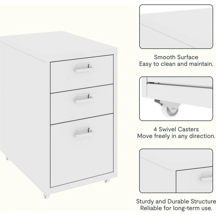 FLEXISPOT Container Rollcontainer für Ihr Büro&Home-Office, 28 x 48 x 41 cm (mobiler Aktenschrank mit 3 Schubladen, mit Rollen, Büroschrank) – Bild 2