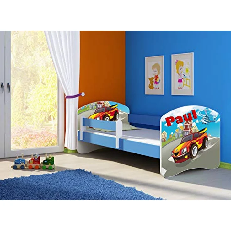 ACMA Kinderbett Jugendbett mit Einer Schublade und Matratze Blau mit Rausfallschutz Lattenrost II 140x70 160x80 180x80 (03 Racing Car, 140x70) – Bild 5