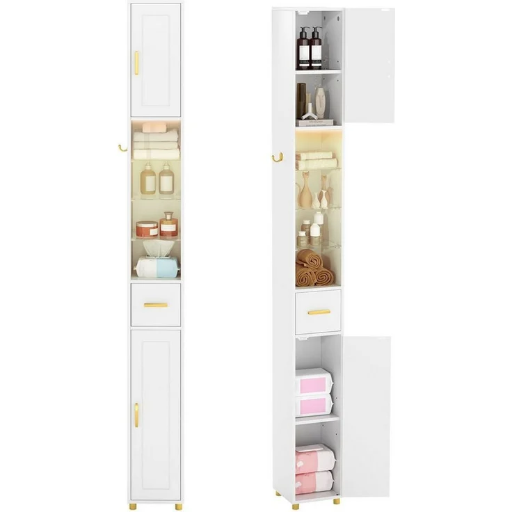 COSTWAY Badkommode, Hochschrank Bad mit Beleuchtung schmal 20x20x181cm – Bild 1