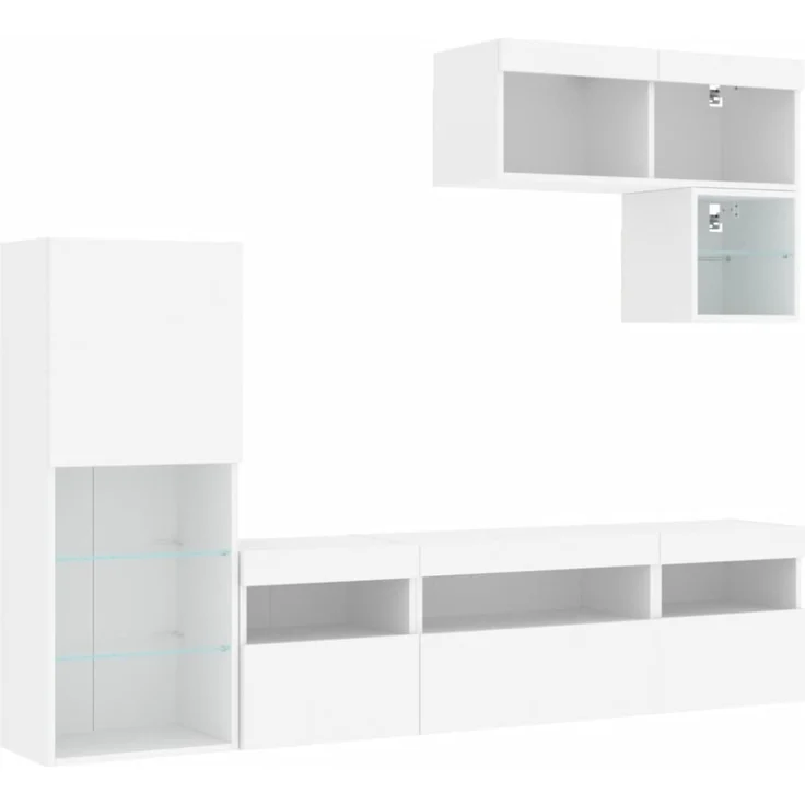 vidaXL 6-tlg. Wohnwand mit LED-Beleuchtung Weiß Holzwerkstoff 3216732 – Bild 3