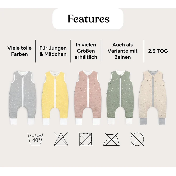 Ehrenkind Babyschlafsack Musselin Schlafsack mit Füßen 2.5 TOG (Ganzjahres-Schlafsack mit Beinen, Mehr Bewegungsfreiheit zu jeder Jahreszeit), Schlafsack Baby, 100% hochwertige Bio-Baumwolle – Bild 7
