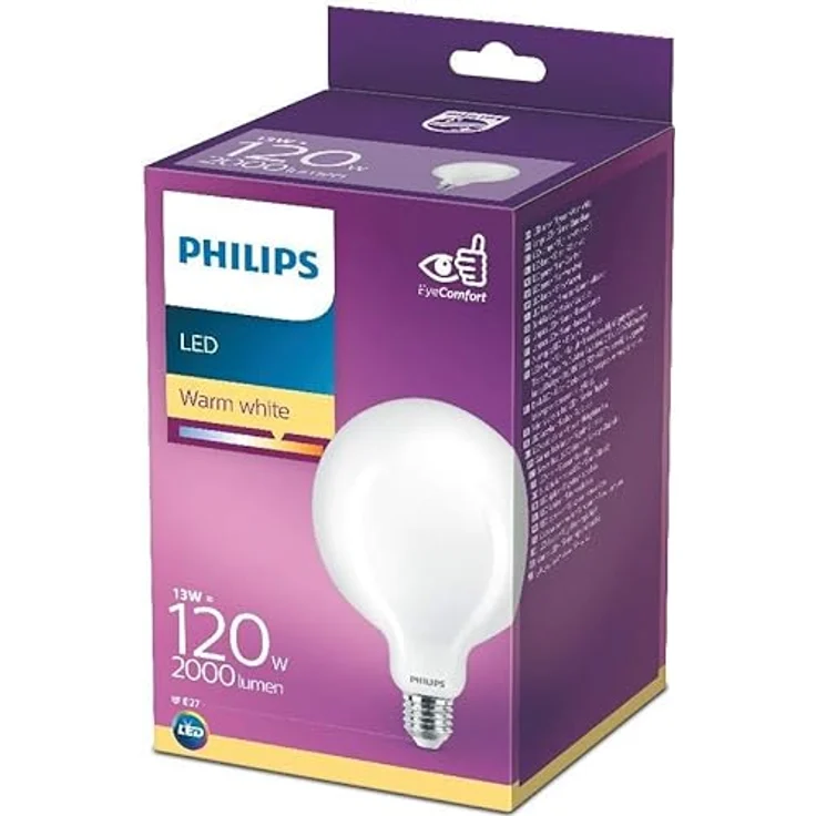 Philips LED Classic Globelampe E27 G125, 13W matt, 2.700 K, nicht dimmbar, augenschonende Beleuchtung – Bild 2