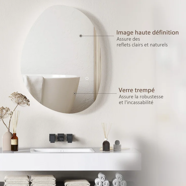 Asymmetrischer LED-Badezimmerspiegel 70 x 50 cm – 3 Farben, beschlagfrei, Wandmontage mit Touch-Schalter – Bild 8