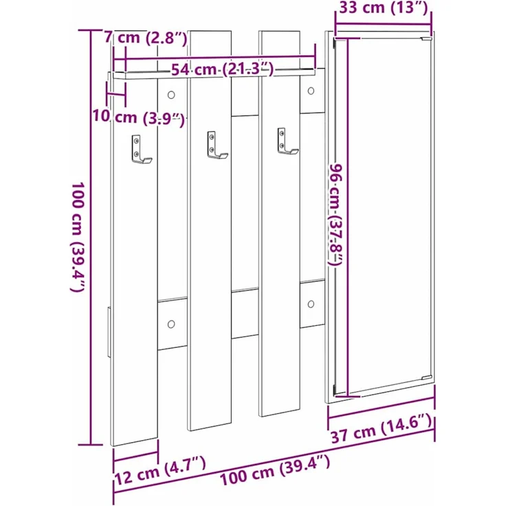 vidaXL Wandmontierter nachttisch Altholz 100 x 10 x 100 cm 874513 – Bild 12
