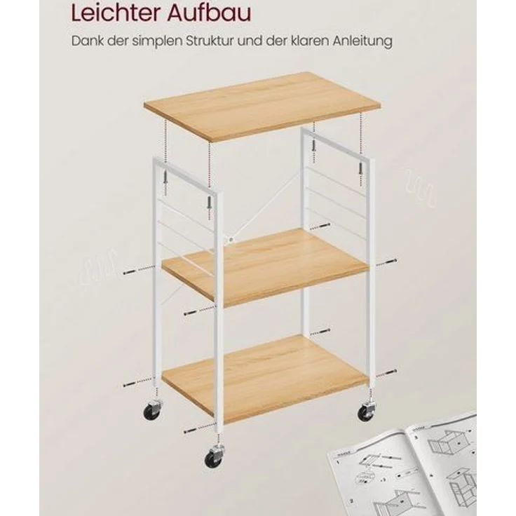 Songmics 'Vasagle' Küchenregal auf Rollen mit 3 Regalböden und 6 Haken, Holzspannplatte braun / weiß, 40 x 60 x 82,5 cm (T x B x H) – Bild 5