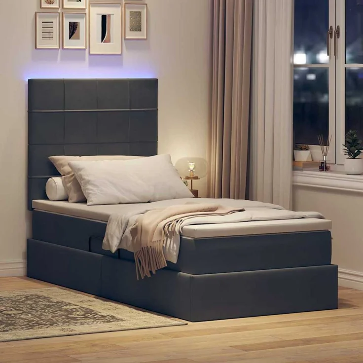 vidaXL LED-Speicherbett mit Matratze Dunkelgrau 100 x 200 cm Samt 3372646 – Bild 5