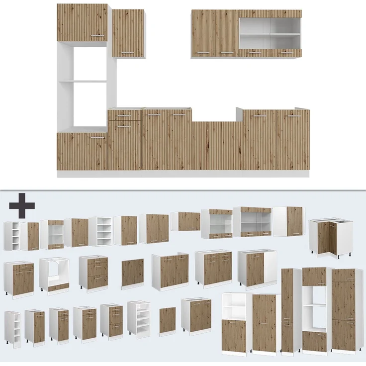 Küchenzeile R-Line Artisan Eiche/Weiß 300 cm mit Hochschrank, AP Anthrazit Vicco – Bild 6