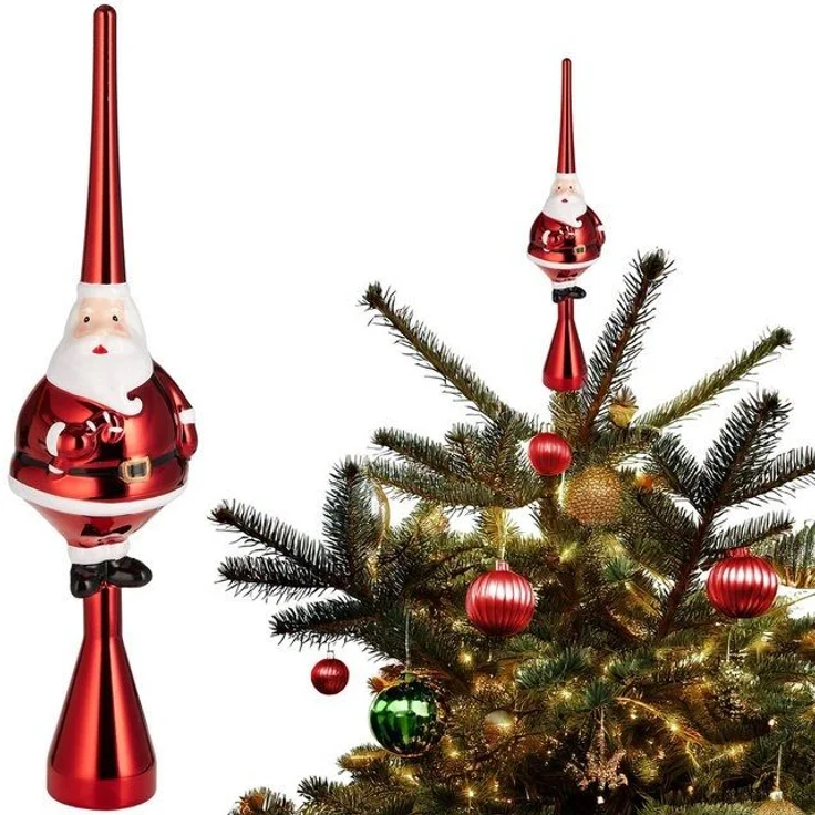 BRUBAKER Christbaumspitze Weihnachtsbaumspitze Dicker Santa - Christbaumspitze glänzend - 35 cm (1-tlg), Baumspitze Weihnachtsmann - Weihnachtsbaum Spitze - Tannenbaum Deko – Bild 4