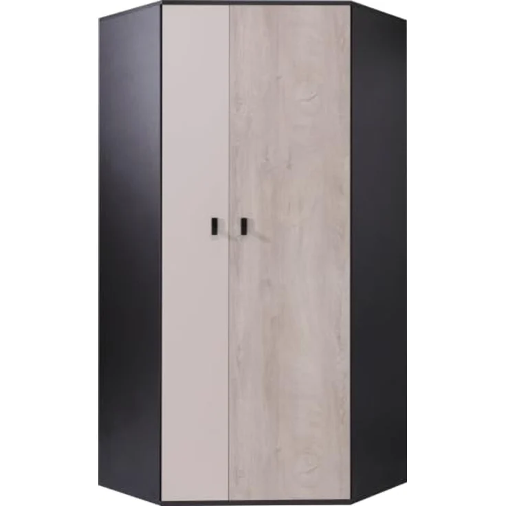 Jugendzimmer Spuki in Schwarz, Eiche & Beige in 4 Varianten oder als Einzelmöbel - 8 teilig , Eckkleiderschrank + Regalschrank groß + Schreibtisch + Wandregal 1 + Standregal + Jugendbett 90x200cm mit belüfteter Matratzenauflage + Matratze – Bild 3