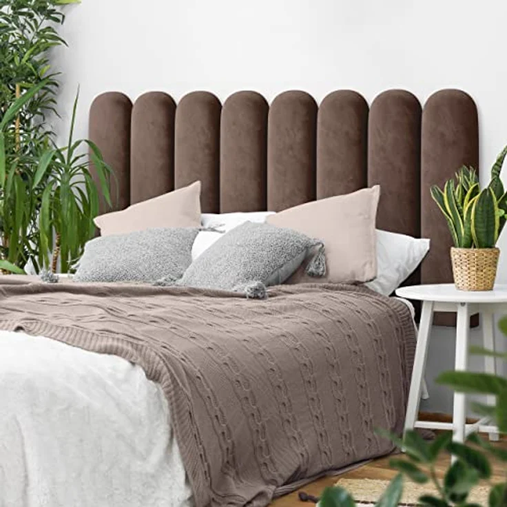 Muralo Polsterpaneel ovales WANDPOLSTER Wandkissen Bettkopfteil Wandpaneel Schlafzimmer Wohnzimmer Bett Lendekissen Modern Luxus Gepolstert Polster Paneel (Braun, 20x80 cm) – Bild 3