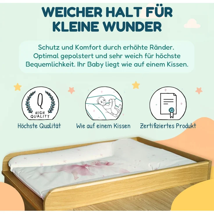 Ceba Baby® weiche Wickelauflage 75x72 cm - Doppelseitige Baby Wickelunterlage - Wickeltischauflage für Junge und Mädchen - Wasserdicht, abwaschbar - OEKO-TEX - Made in EU - Freunde – Bild 4