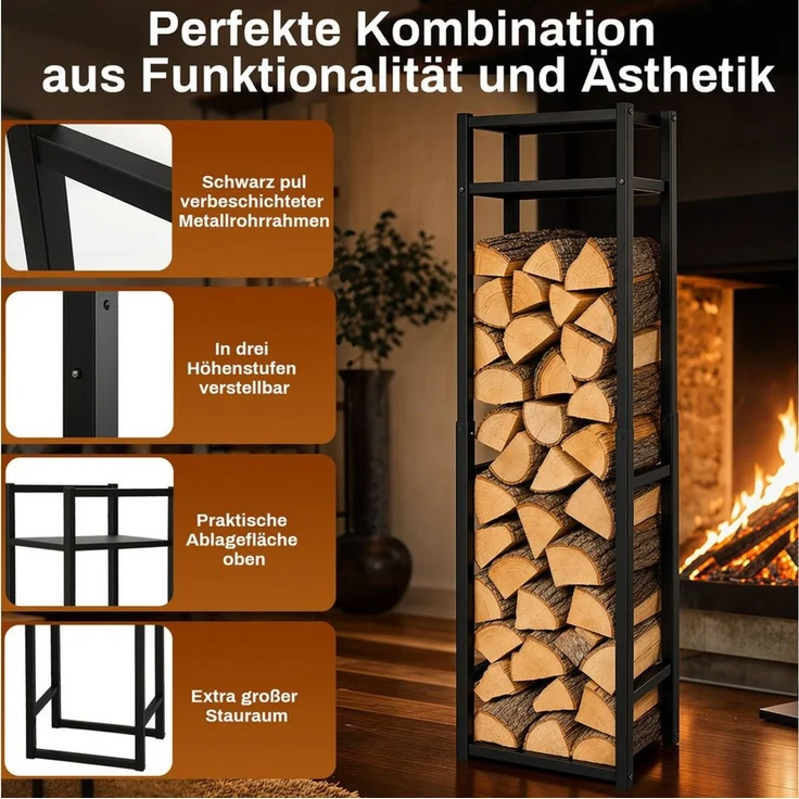 Clanmacy Kaminholzregal Kaminholzregal 45x32 cm, Höhe 120/145/170 cm, Ablage, 100 kg – Bild 3