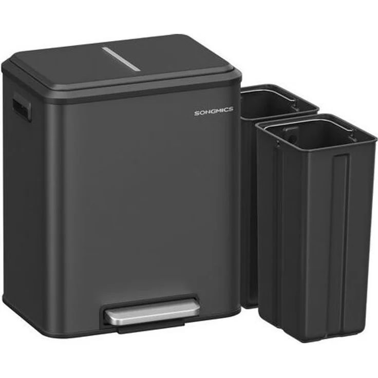 Songmics Mülleimer, Küche, Mülltrennsystem 2x15 L, 2 Fächer für Recycling und Restmüll