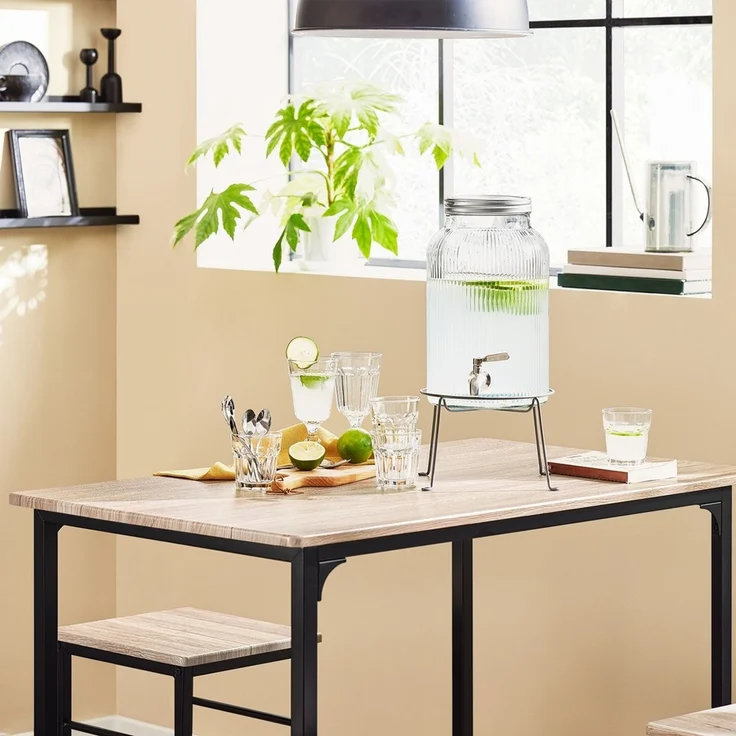 SoBuy OGT11-N Bartisch-Set mit 4 Hockern, MDF, PVC-Beschichtung, Helle Eiche, 100 x 87 x 60 cm – Bild 4