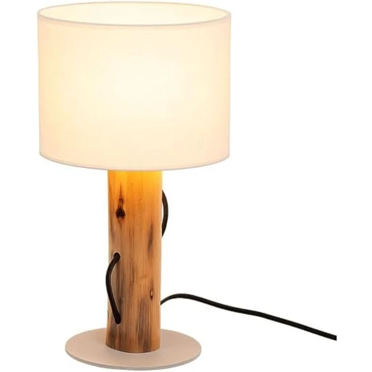 LED Tischleuchte, Holz braun, Schirm weiß, E14, H 32 cm – Bild 1
