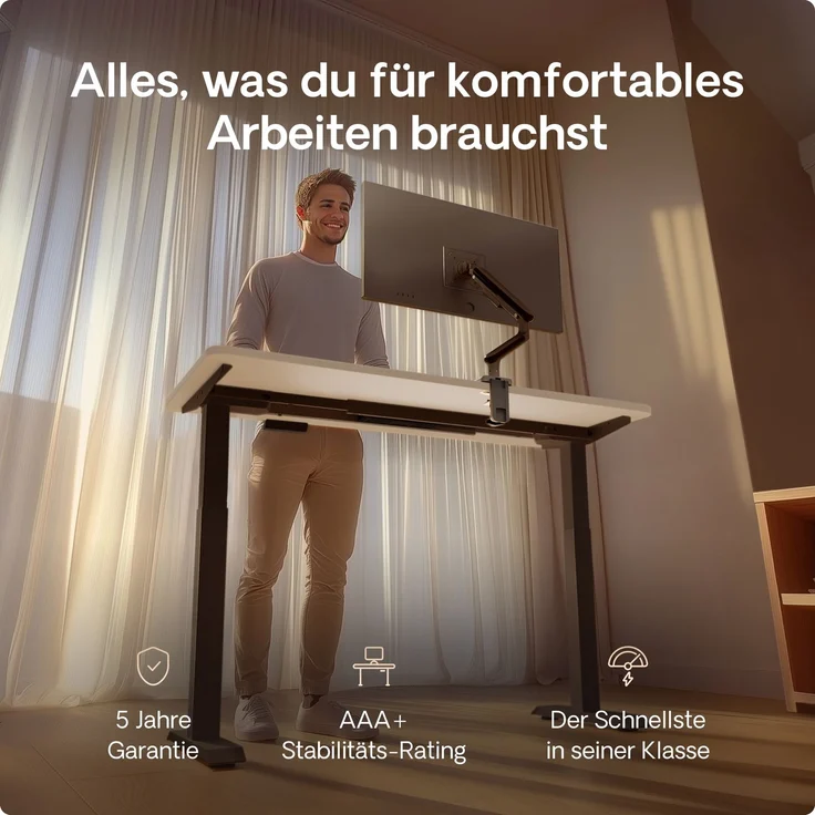 Desktronic HomeOne Elektrisch höhenverstellbarer Schreibtisch 160x80cm Schwarz/Weiß mit Memory-Funktion, Anti-Kollisions Technologie, USB-A und USB-C-Ladeanschlüssen – Bild 2