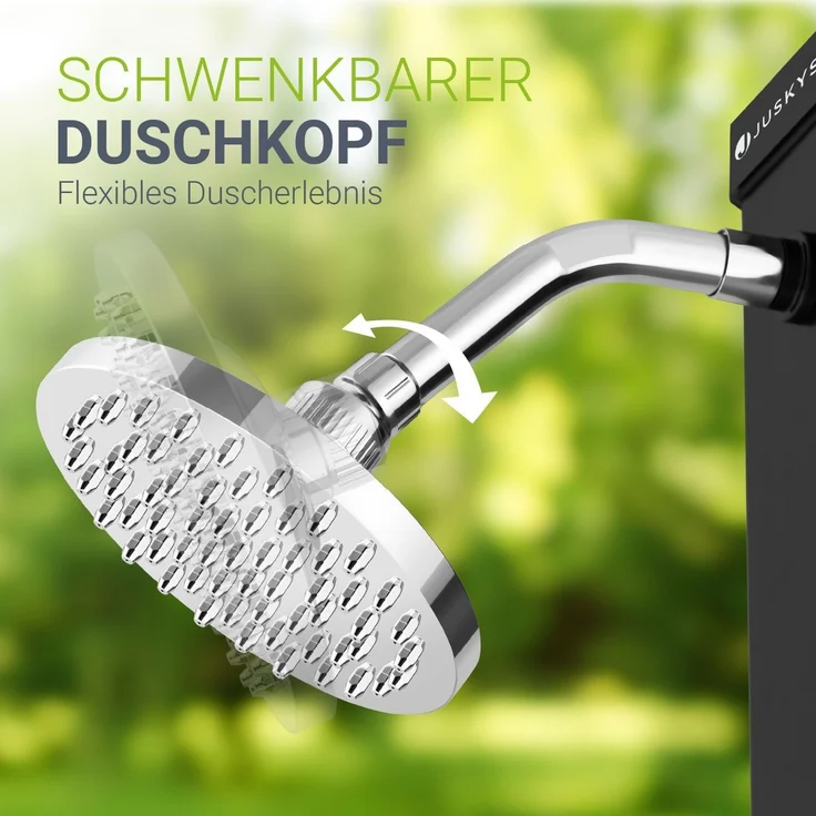 Juskys Solardusche Victoria 60 Liter - 217 cm - bis 60°C – mit schwenkbarem Duschkopf, Fußdusche & Gartenschlauch Anschluss Gartendusche Außendusche – Bild 3