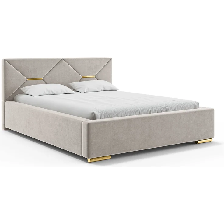 MEBLINI Polsterbett 140x200 mit Lattenrost mit Matratze – LIZZY – Taupe Samt – Doppelbett mit Bettkasten - Stauraumbett - Kopfteil Bett mit Stauraum – Bild 2