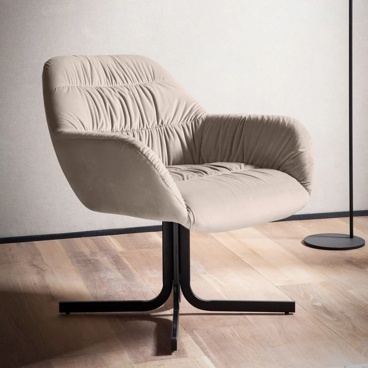 Wohnling Loungesessel Samt Beige gepolstert Metallbeine mit Rückenlehne und Armlehnen 64x68x74 cm – Bild 2