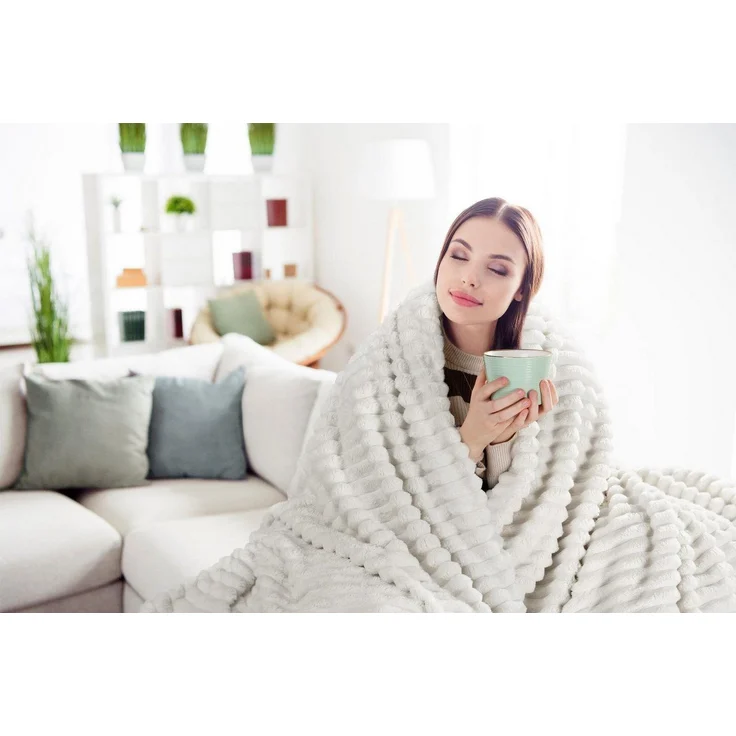 Wohndecke SOFT Design91 Streifen Steppung Gestreifte Decke Gesteppte Sofadecke 70x160 cm weiß – Bild 3