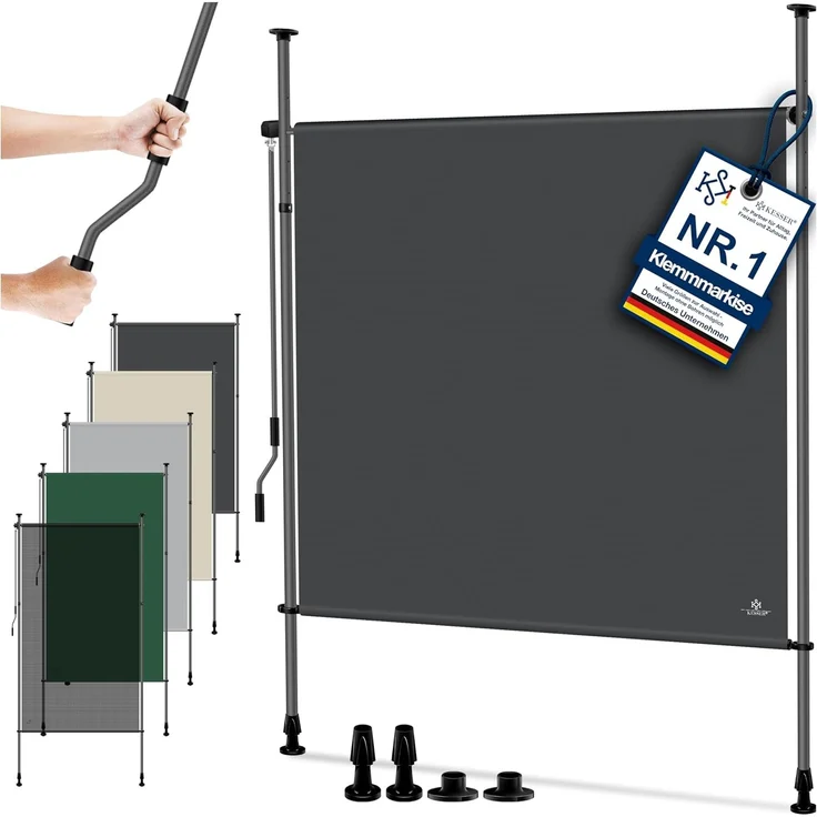 KESSER® Klemmmarkise Senkrechtmarkise außen Ausziehbar & Blickdicht | Vertikalmarkise mit Handkurbel ohne Bohren | Balkon-Sichtschutz & Windschutz für Garten & Terrasse Wasserfest Anthrazit, 120 x 310 cm