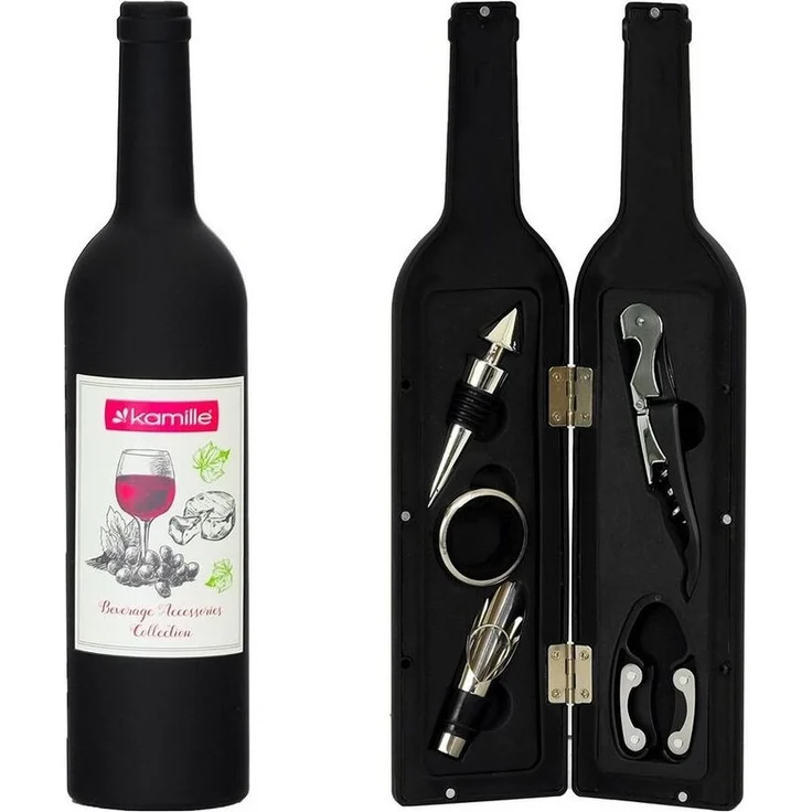 4BIG. fun Kochbesteck-Set Weinzubehör-Set 5 tlg. Geschenkset Weinaccessoires (Weinkorkenzieher, Weinausgießer, Weinkapselschneider, Tropfring, Flaschenverschluss, 5-tlg) – Bild 1