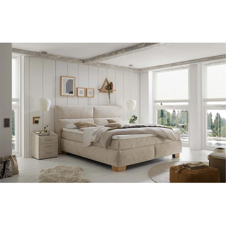 Boxspringbett Cordoba / Cornelia 6, Holz, Stoff, Beige, 222 x 125 x 241 cm – Bild 2