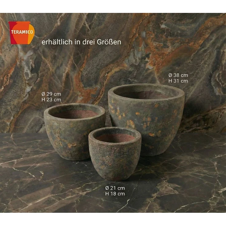 Keramik Blumentopf Eggpot Lava Braun Ø 21cm Struktur Übertopf geschliffen Unikat – Bild 6