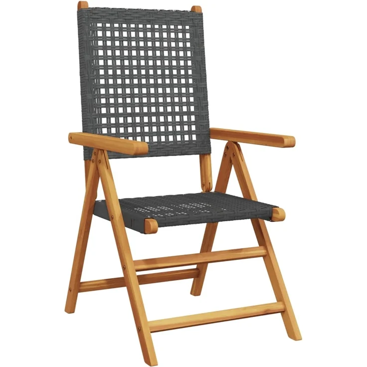 vidaXL Gartenstuhl Verstellbar 4 Stk. Schwarz Poly Rattan Massivholz 3214520 – Bild 2