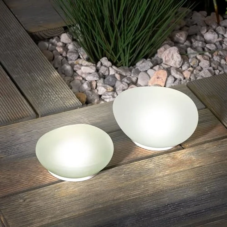 Solar Glas Deko Steinleuchten 2er Set Lichtfarbe neutralweiß 4100K Gartendekoration Solarleuchten esotec 102084 – Bild 3