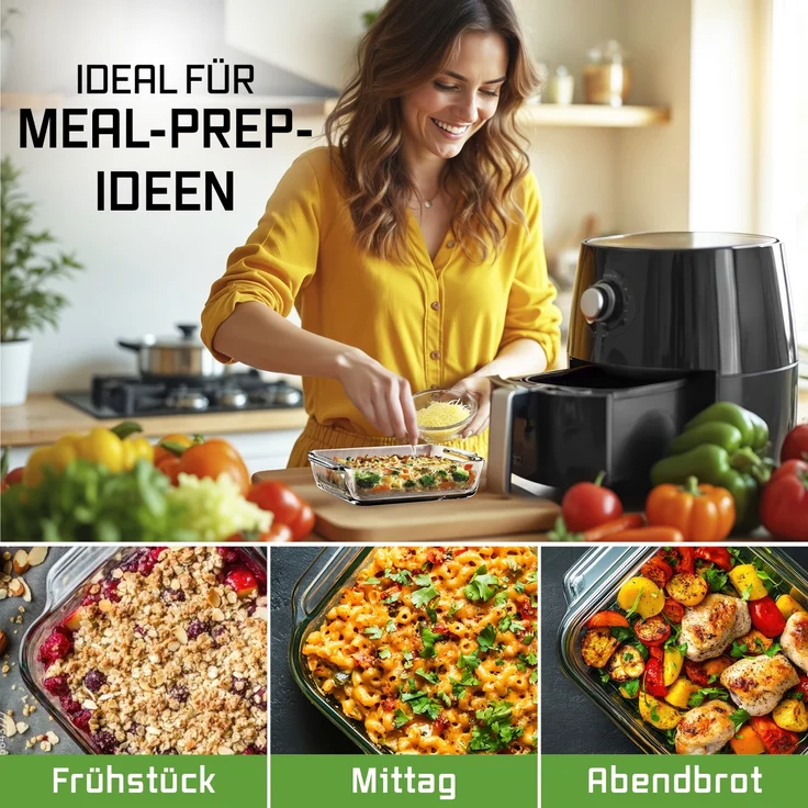 GOURMETmaxx Glas-Auflaufform 800ml transparent für Heißluft-Fritteusen quadratisch – Bild 7