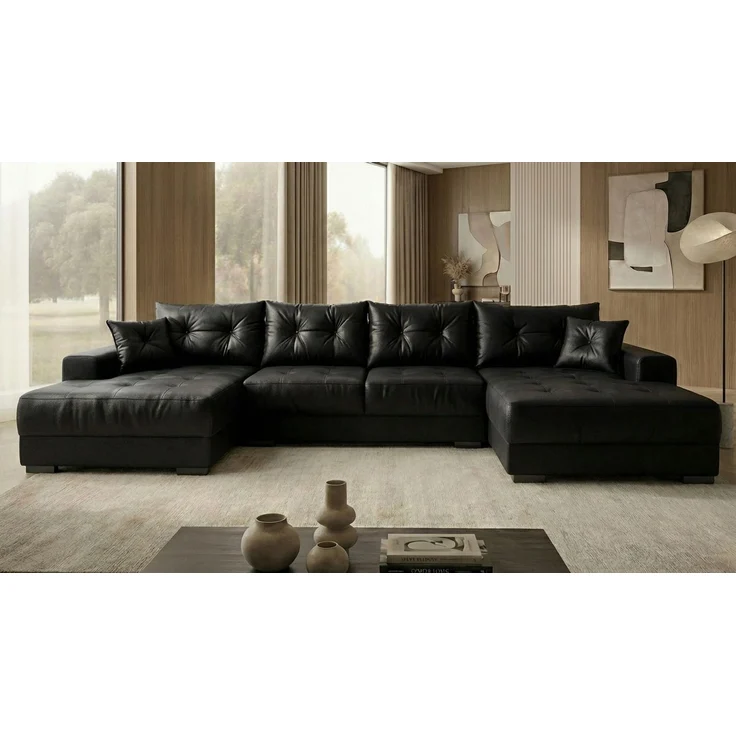 Ecksofa MODENA 320 cm x 185 cm – Stoff: ECO CAYENCE Schwarz 1114 Farbe: Schwarz – Bild 3