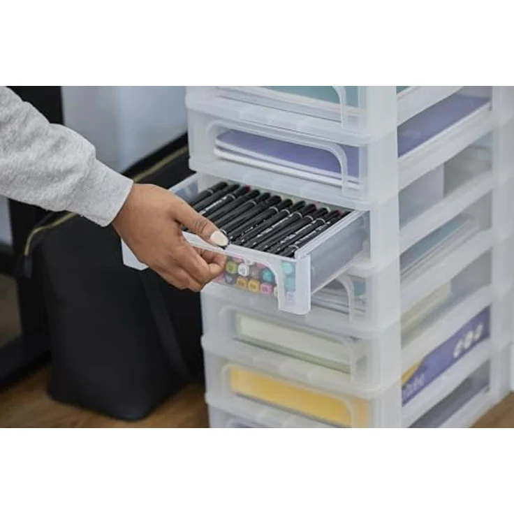 Iris Ohyama, Schubladenschrank, Schubladencontainer, 10 Schubladen mit 4 LFormat A4, durchsichtige Schubladen, Büro, Wohnzimmer - Organizer Chest OCH-2100 - Weiß – Bild 5
