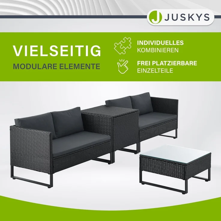 Juskys Outdoor Polyrattan Lounge Santorini - Gartenlounge mit Beistelltisch & Auflagenbox - Gartenmöbel Set Rattan Sitzecke wetterfest - Schwarz – Bild 7