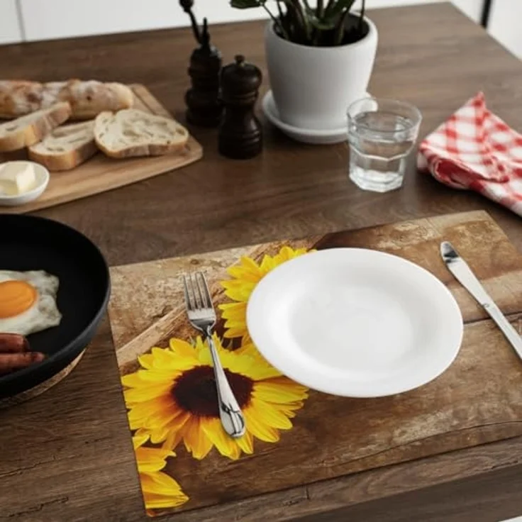 matches21 HOME & HOBBY Platzset Abwaschbare Tischsets 8er Set Sommer Sonnen-Blumen, (8-St), Platzsets als Tisch-Untersetzer und Tisch-Deko für Esstisch Teller – Bild 6