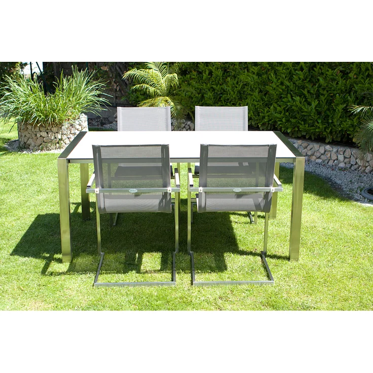 Garten-Sitzgruppe DIETER 5-tlg. - Kunststoff, Grau | Gartenmöbel-Set Gartengarnitur Garten-Essgruppe mit Stühlen und Esstisch – Bild 2