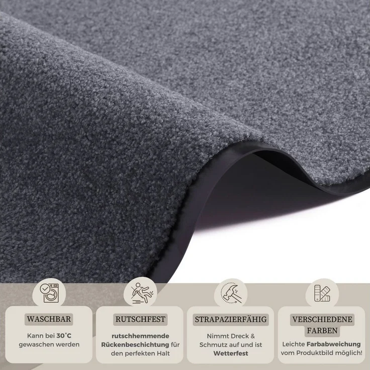 Waschbare Fußmatte Wash & Clean - grau - 120x180x0,7cm – Bild 3