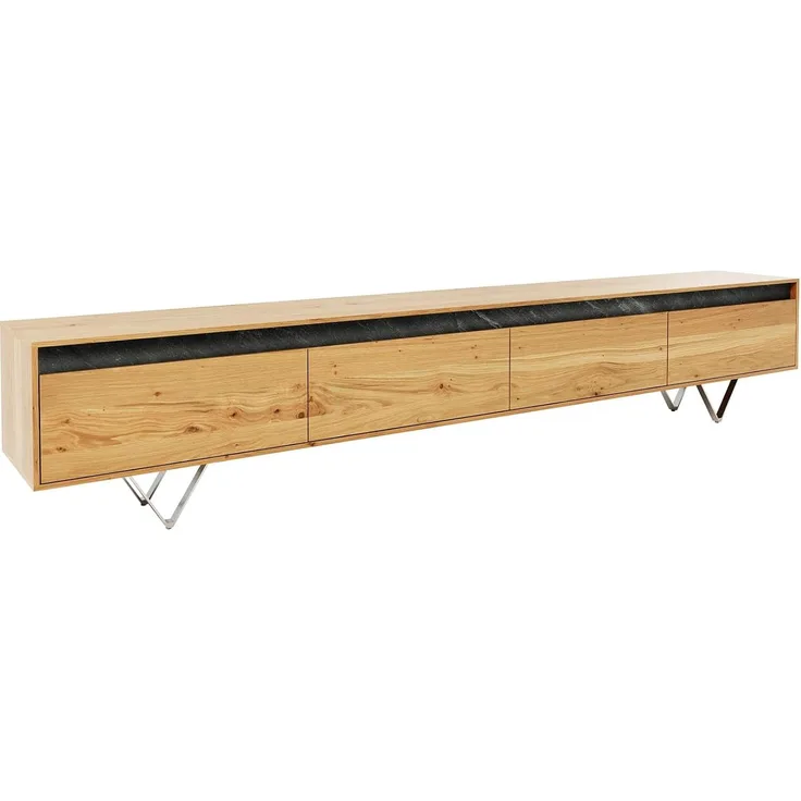 Lowboard Stonegrace 240 cm Eiche Natur 4 Türen V-Fuß Edelstahl
