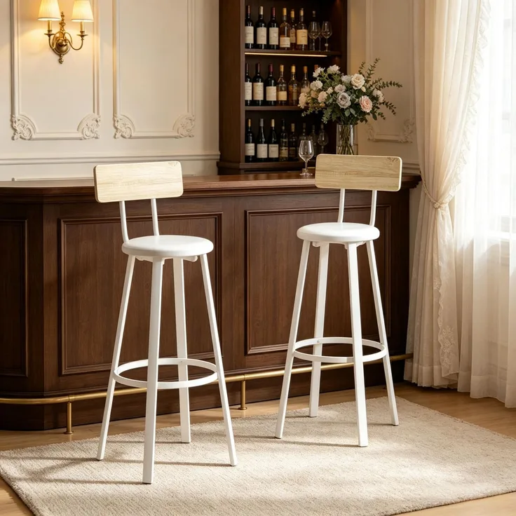 2‑er‑Satz Barstühle,Barhocker, Barhocker mit Rückenlehne und Fußstützen, 75,5 cm Sitzhöhe, Sitzpolster,für Theke und Küchenbar(nur mit 2pcs Barstühle)--Eiche, Weiß--41.5x36.5x99cm--YOUDENOVA
