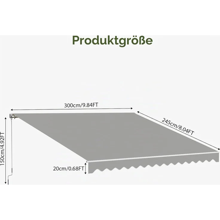 Aoxun Gelenkarmmarkise, Markise Balkon für die Terrasse/Garten mit Handkurbel, UV-beständige und wasserdichte Überdachung, Markise Sonnenschutz, 3 x 2,5 M, Grau – Bild 7