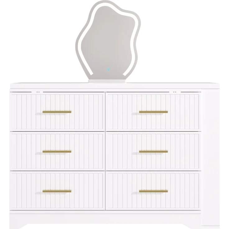 Drehbarer Schminktisch B 110 x T 40 x H 129 cm, längenverstellbar, mit LED-Spiegel und 6 Schubladen – Bild 10