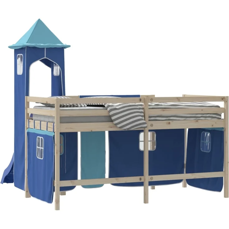 vidaXL Vorhänge für Hochbett mit Turm Blau Polyester 835923 – Bild 6
