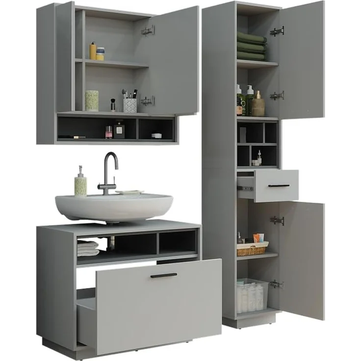 Badmöbel-Set Beatrice Grau/Anthrazit 3-teilig Vicco – Bild 5