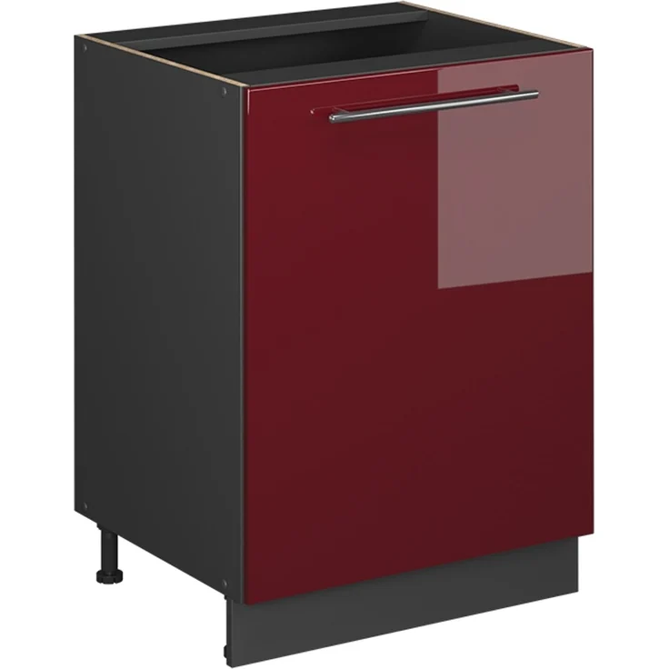 Küchenunterschrank Fame-Line Bordeaux Hochglanz/Anthrazit 60 cm 1 Tür ohne Arbeitsplatte Vicco – Bild 1