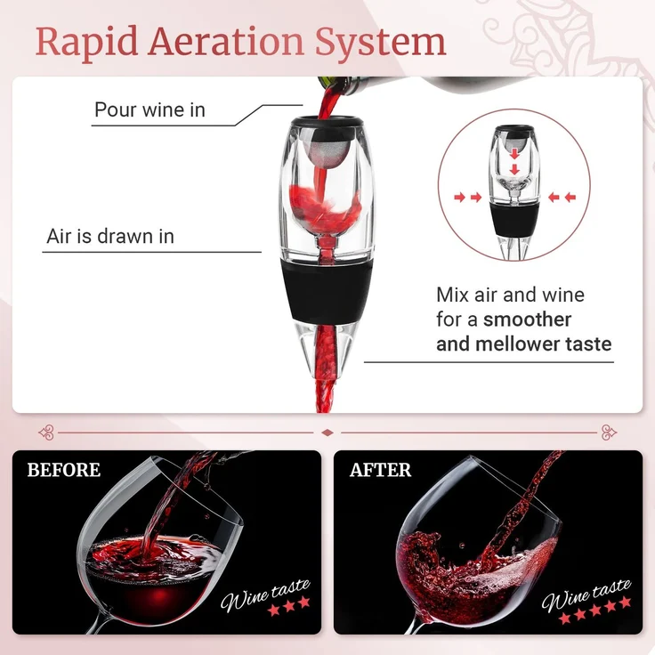 Todeco 2 Stück Weinbelüfter, Wein Dekanter mit Filtern, Tropfschutzständer, Samtbeutel, Weindekanter Dekantierer Rotwein Aerator Set Ausgießer für Weinliebhaber – Bild 6