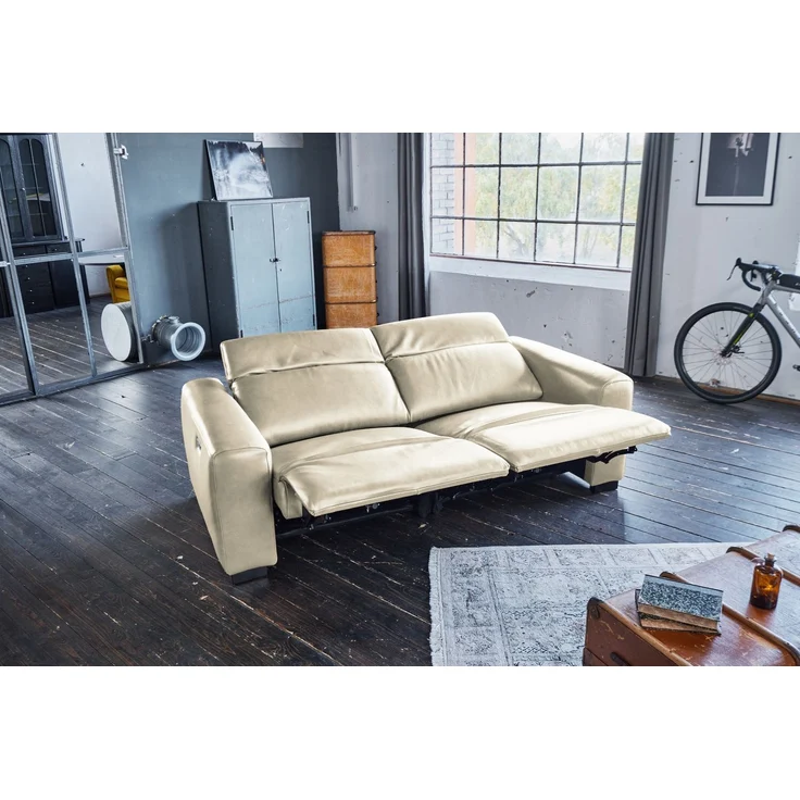 KAWOLA Sofa FINN 3-Sitzer mit Relaxfunktion Leder cremeweiß 80 x 107 x 210 cm – Bild 4