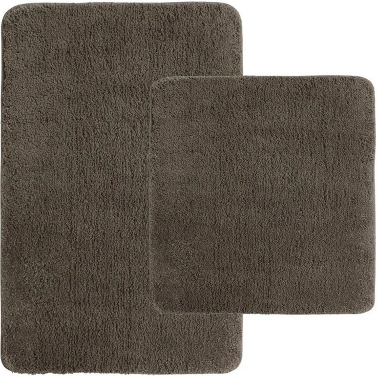 NYVI Badematte Badematten Set 2 teilig NYVISpa Lasalle Taupe Badezimmerteppich Set, Höhe 20 mm, Polyester, Badematte 50x80cm + WC Vorleger ohne Ausschnitt, Rutschfest & Waschbar – Bild 4