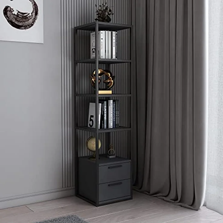 WELL HOME MOBILIARIO & DECORACIÓN Bücherregal, 100 % Melaminbeschichtung, Schwarz / Anthrazit – Bild 5