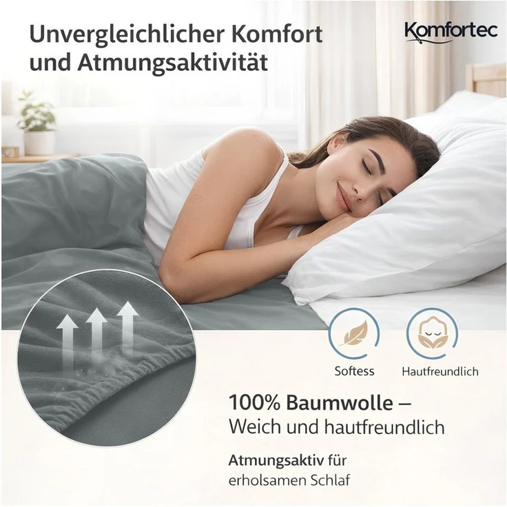 Komfortec Spannbettlaken Jersey Spannbettuch, 90x200, 140x200, 160x200, 180x200 oder 200x200 cm, 100% Baumwolle (135 g/m), Gummizug: Rundum, (1 Stück), OEKO-TEX® Standard 100 Zertifisiert, für Matratzen bis 25 cm Höhe – Bild 3