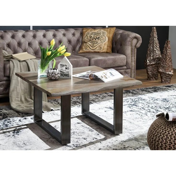 Couchtisch Sheesham 80x80x45 smoked oak lackiert Plattenstärke 2,5cm FREEFORM #0201 – Bild 5